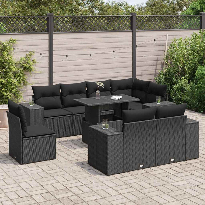 Set mobilier de grădină cu perne, 9 piese, negru, poliratan WALTI