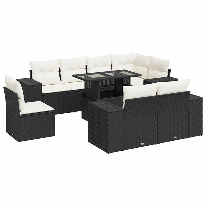 Set mobilier de grădină cu perne, 9 piese, negru, poliratan WALTI