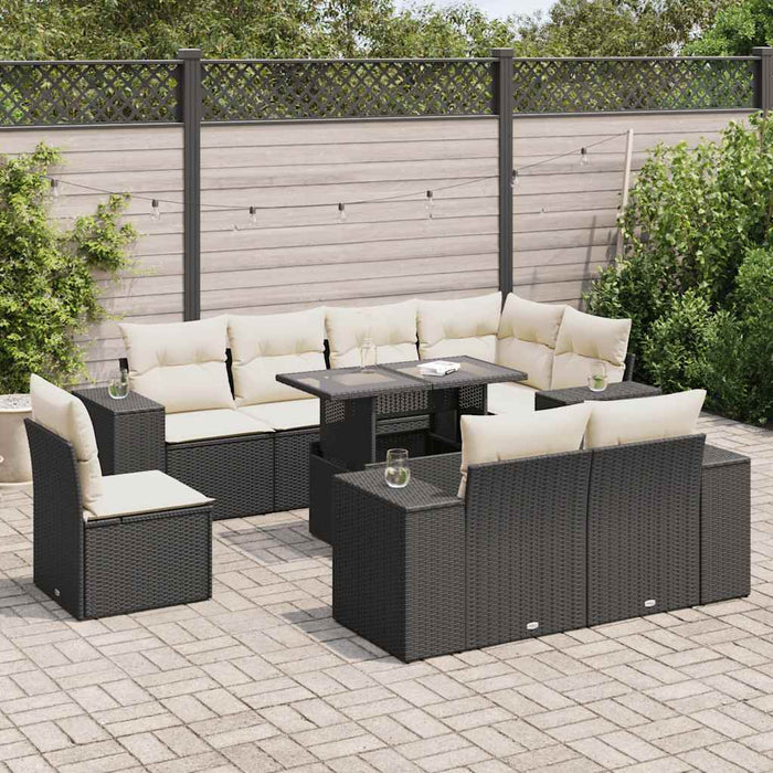 Set mobilier de grădină cu perne, 9 piese, negru, poliratan WALTI