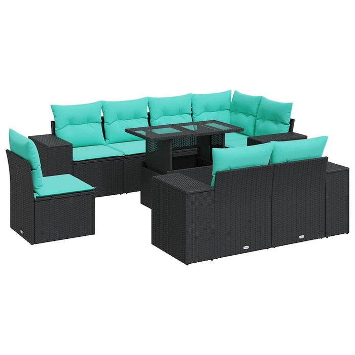 Set canapele de grădină cu perne, 9 piese, negru, poliratan WALTI