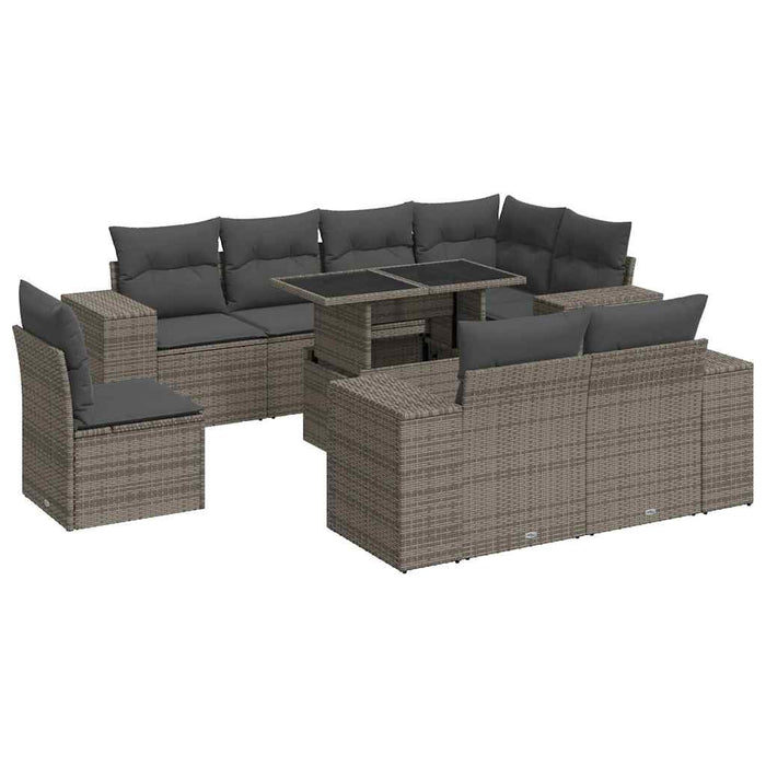 Set canapele de grădină, 9 piese, cu perne, gri, poliratan - WALTI WALTI