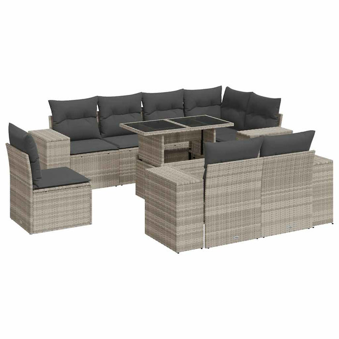 Set canapele de grădină cu perne, 9 piese gri deschis poliratan WALTI