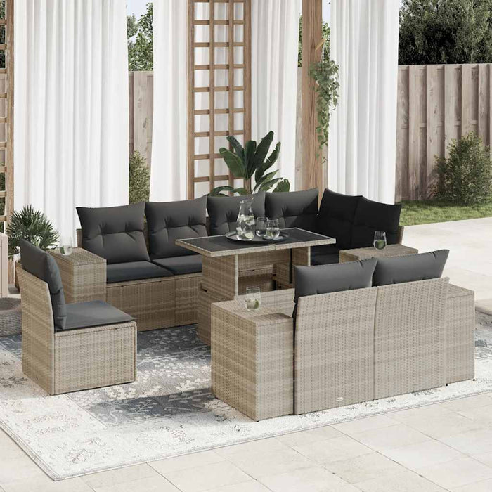Set canapele de grădină cu perne, 9 piese gri deschis poliratan WALTI