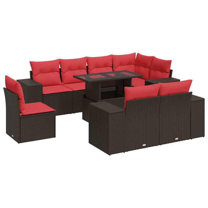 Set canapele de grădină cu perne, 9 piese, maro, poliratan WALTI