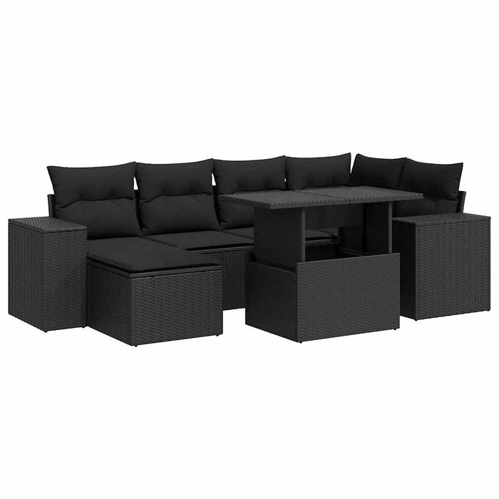 Set canapele de grădină cu perne, 7 piese, negru, poliratan - WALTI WALTI