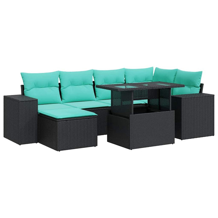 Set mobilier grădină perne 9 piese negru poliratan/lemn acacia - WALTI WALTI