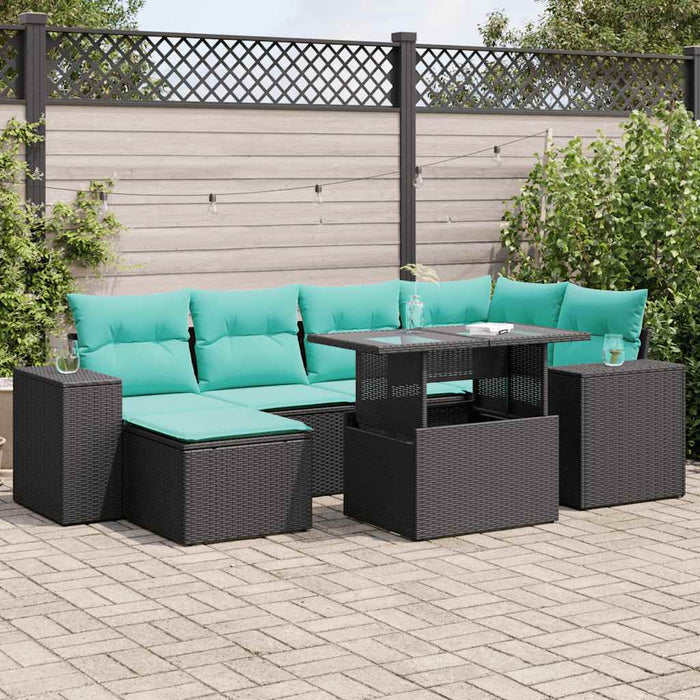 Set mobilier grădină perne 9 piese negru poliratan/lemn acacia - WALTI WALTI