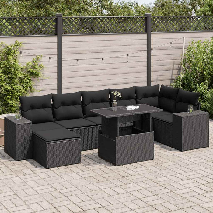 Set mobilier de grădină cu perne, 8 piese, negru, poliratan - WALTI WALTI
