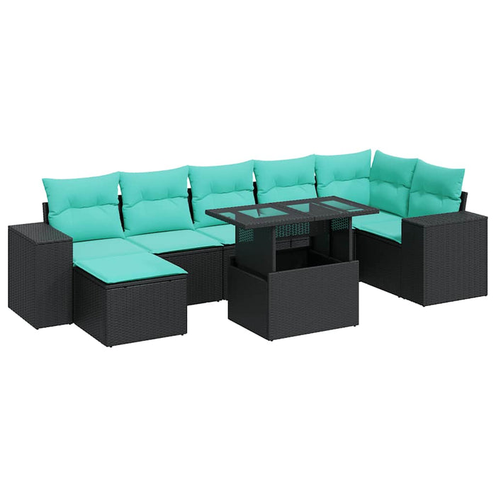 Set mobilier grădină perne 8 piese negru, poliratan/lemn acacia - WALTI WALTI