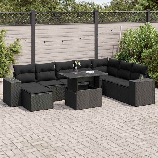 Set mobilier de grădină cu perne, 9 piese, negru, poliratan - WALTI WALTI