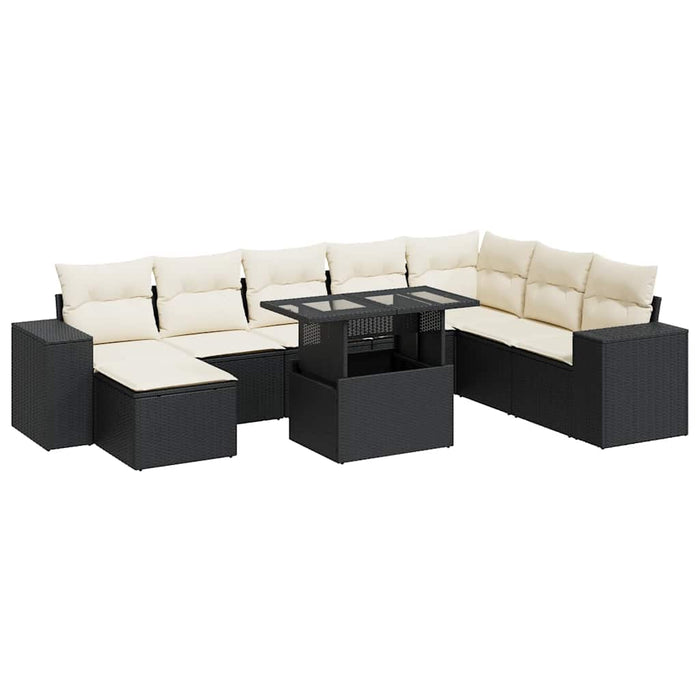 Set mobilier de grădină cu perne, 9 piese, negru, poliratan - WALTI WALTI