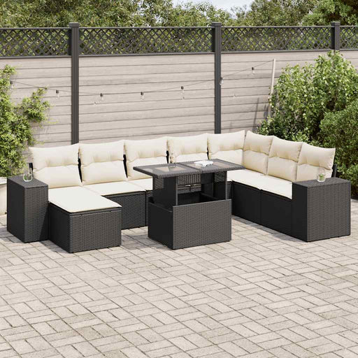 Set mobilier de grădină cu perne, 9 piese, negru, poliratan - WALTI WALTI