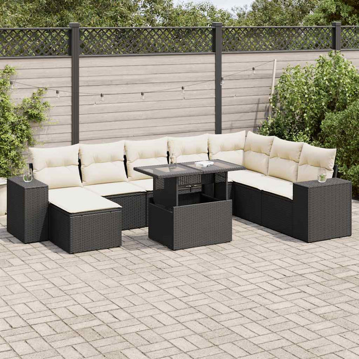 Set mobilier de grădină cu perne, 9 piese, negru, poliratan - WALTI WALTI