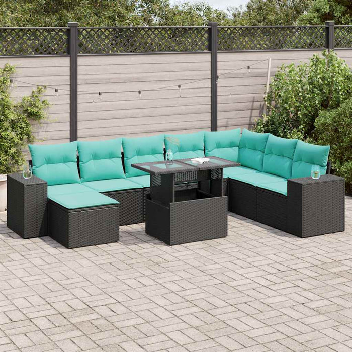 Set mobilier grădină perne 9 piese negru poliratan/lemn acacia WALTI