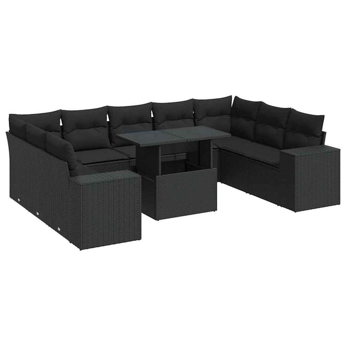 Set canapele de grădină cu perne, 10 piese, negru, poliratan - WALTI WALTI