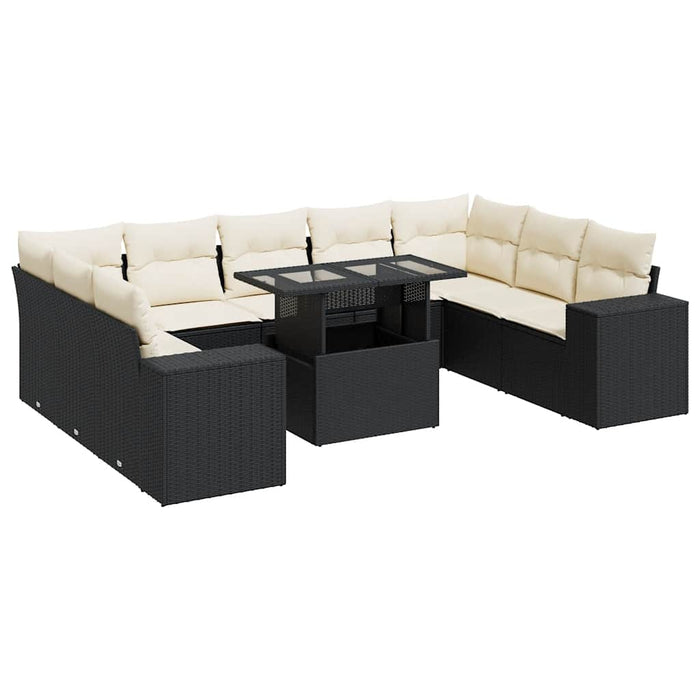 Set canapele de grădină cu perne, 10 piese, negru, poliratan - WALTI WALTI