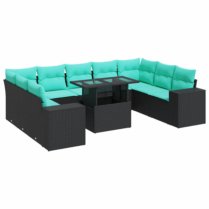 Set canapele de grădină cu perne, 10 piese, negru, poliratan - WALTI WALTI