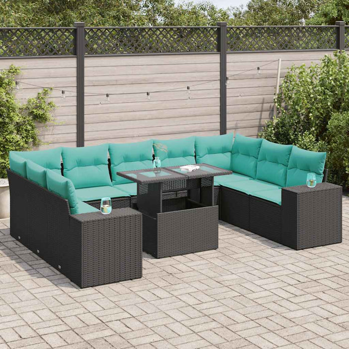 Set canapele de grădină cu perne, 10 piese, negru, poliratan - WALTI WALTI