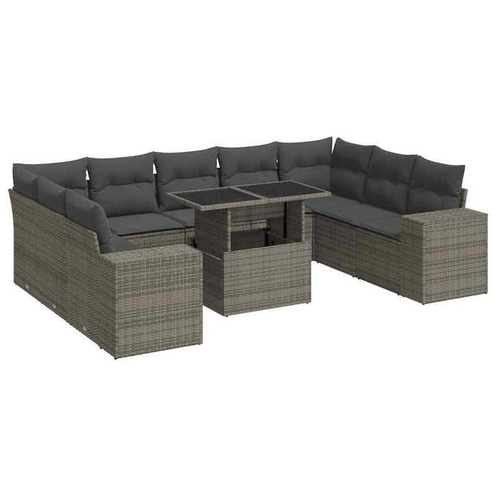 Set mobilier de grădină cu perne, 10 piese, gri, poliratan - WALTI WALTI