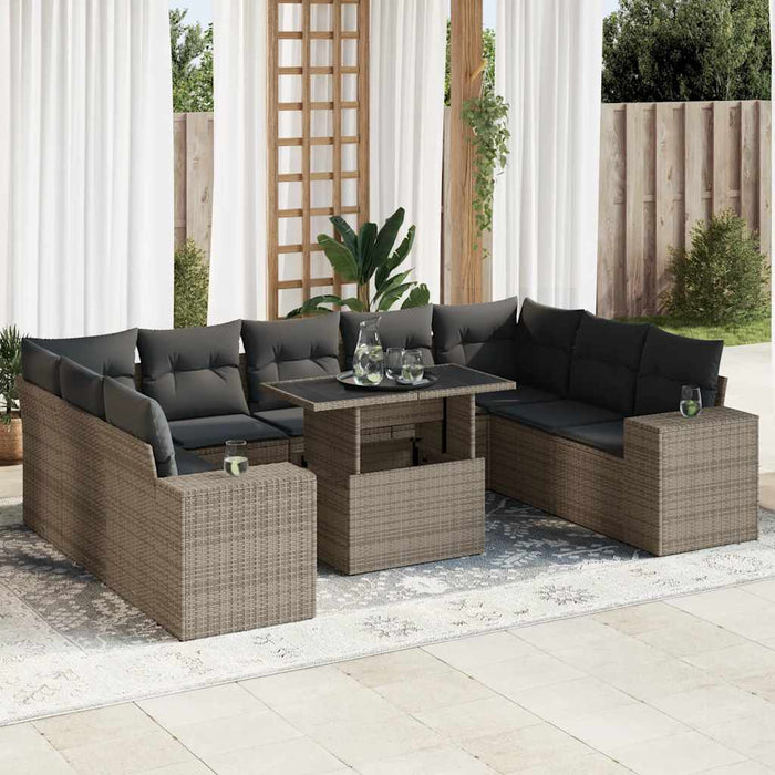 Set mobilier de grădină cu perne, 10 piese, gri, poliratan - WALTI WALTI