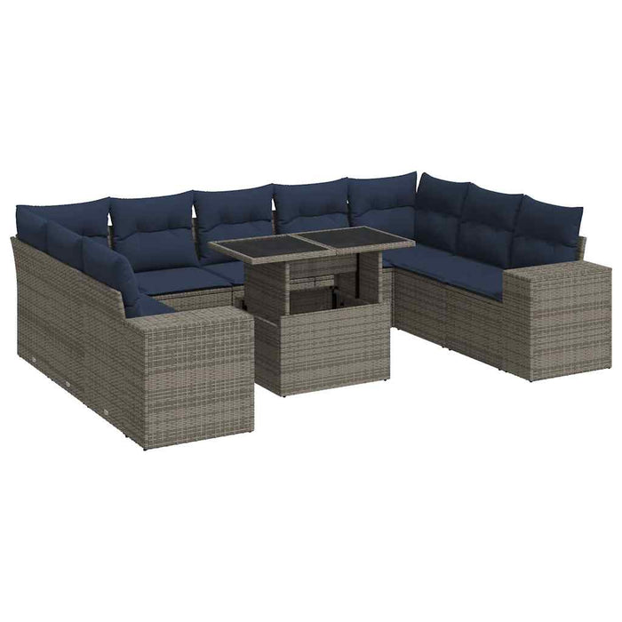Set mobilier de grădină cu perne, 10 piese, gri, poliratan - WALTI WALTI
