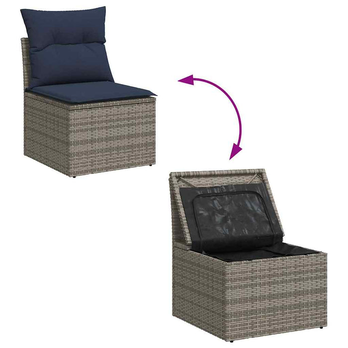 Set mobilier de grădină cu perne, 10 piese, gri, poliratan - WALTI WALTI