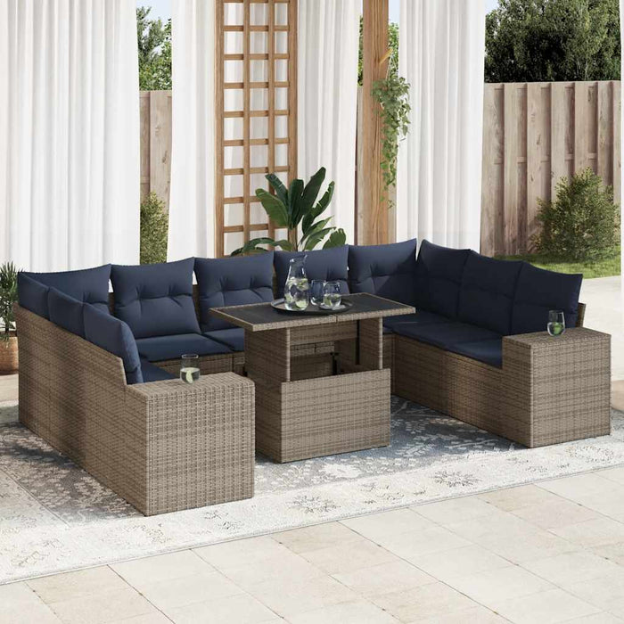Set mobilier de grădină cu perne, 10 piese, gri, poliratan - WALTI WALTI