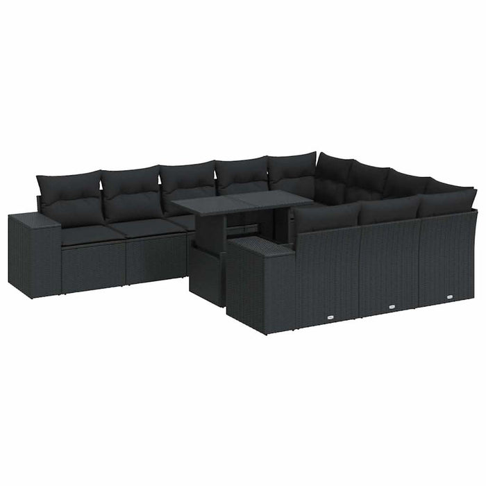Set canapele de grădină cu perne, 11 piese, negru, poliratan - WALTI WALTI