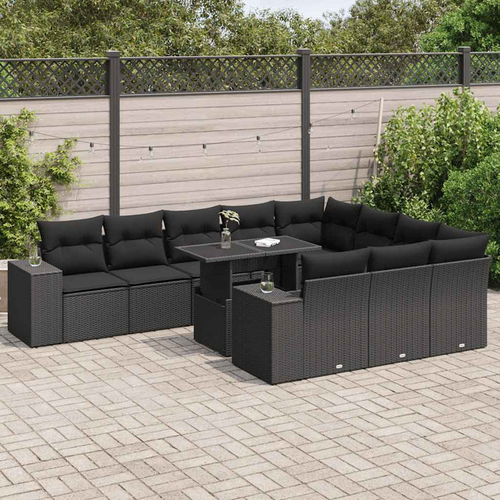 Set canapele de grădină cu perne, 11 piese, negru, poliratan - WALTI WALTI