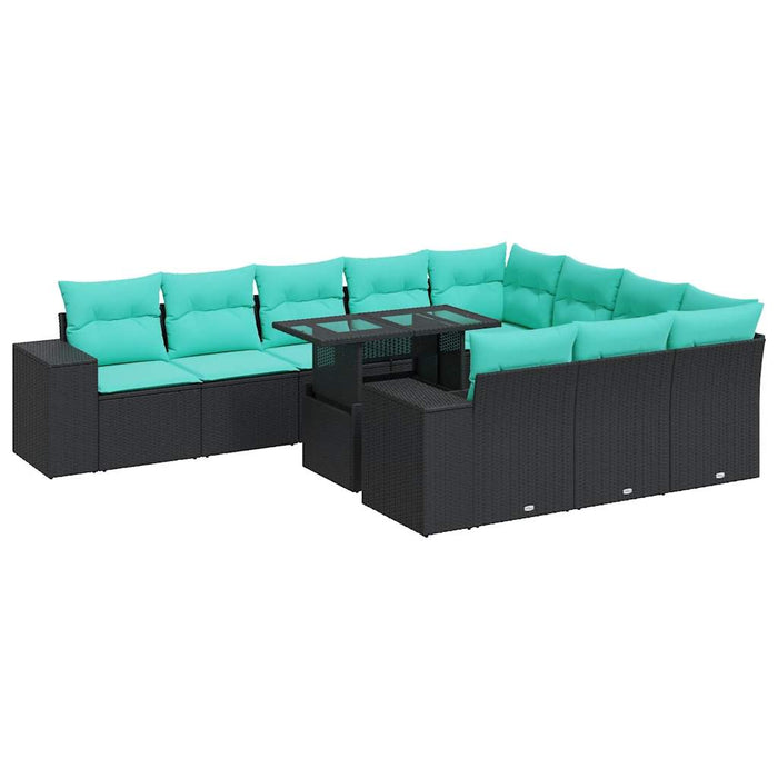 Set canapele grădină cu perne 11 piese, negru, poliratan/acacia WALTI