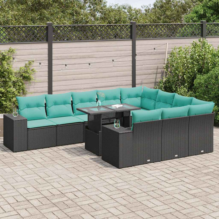 Set canapele grădină cu perne 11 piese, negru, poliratan/acacia WALTI