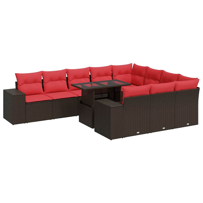 Set canapele de grădină cu perne, 11 piese, maro, poliratan WALTI