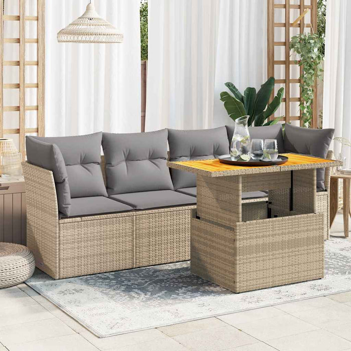 Set canapele de grădină cu perne, 5 piese, bej, poliratan WALTI