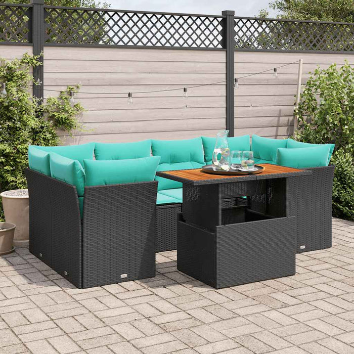 Set canapele de grădină cu perne, 7 piese, negru, poliratan - WALTI WALTI