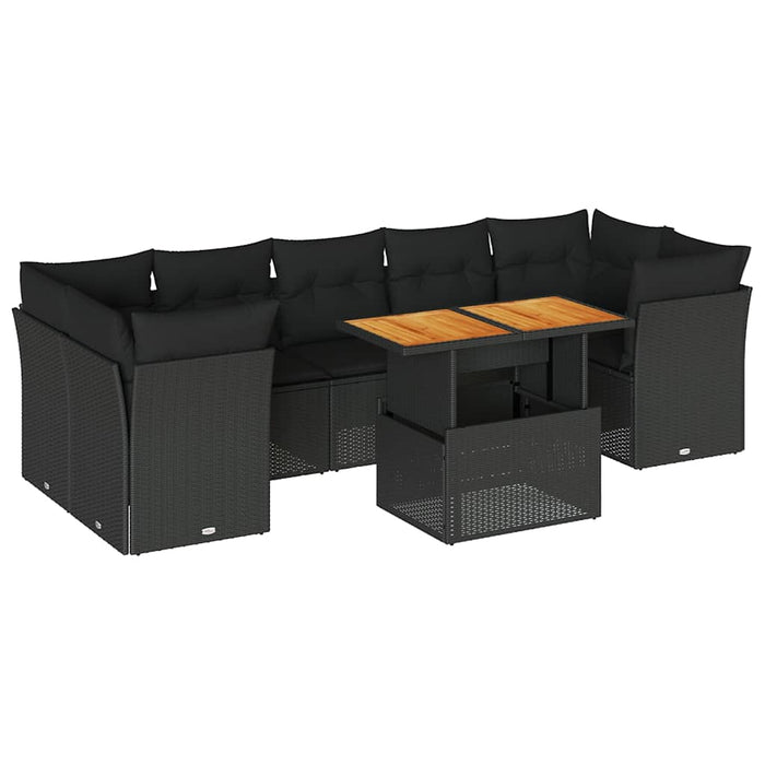 Set mobilier de grădină cu perne, 8 piese, negru, poliratan WALTI
