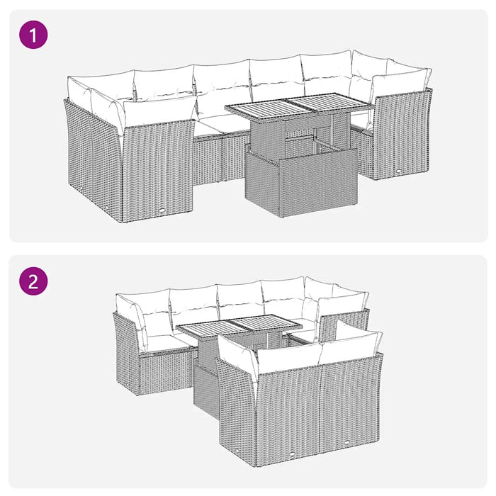 Set mobilier de grădină cu perne, 8 piese, negru, poliratan WALTI