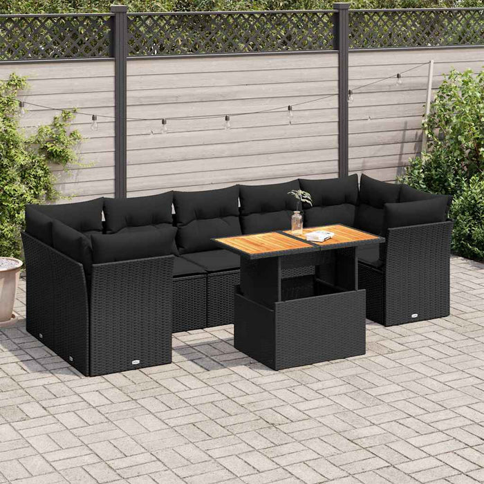 Set mobilier de grădină cu perne, 8 piese, negru, poliratan WALTI