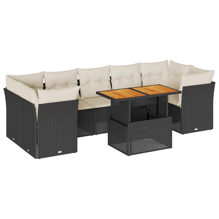Set mobilier de grădină cu perne, 8 piese, negru, poliratan - WALTI WALTI