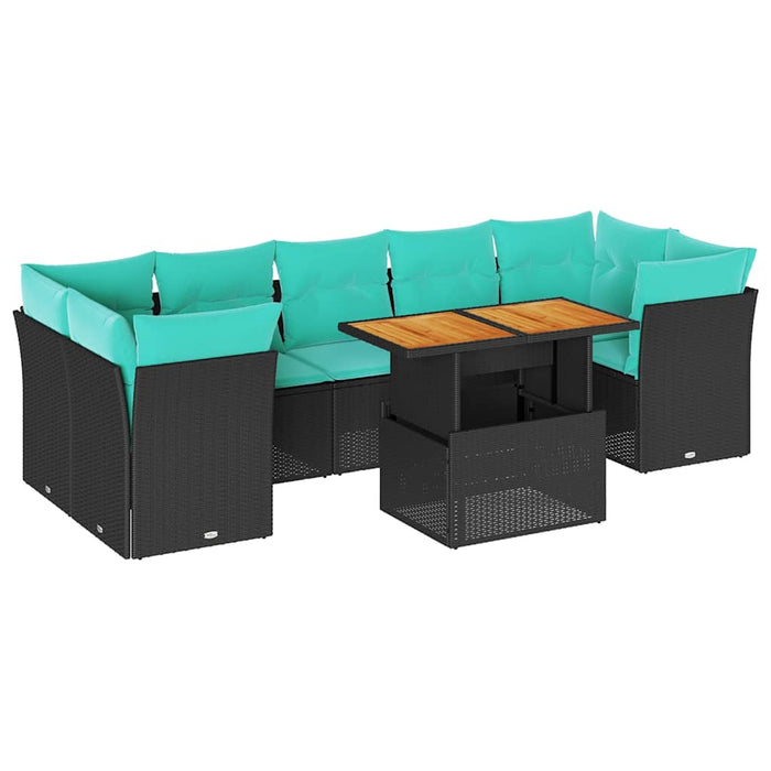Set mobilier de grădină cu perne, 8 piese, negru, poliratan - WALTI WALTI