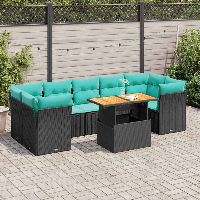 Set mobilier de grădină cu perne, 8 piese, negru, poliratan - WALTI WALTI