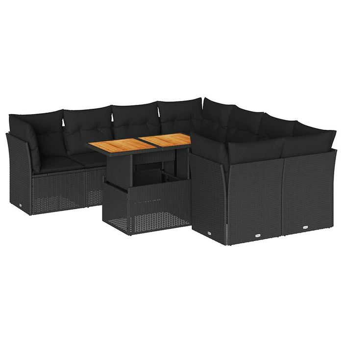 Set mobilier de grădină cu perne, 9 piese, negru, poliratan - WALTI WALTI
