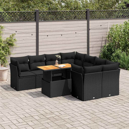 Set mobilier de grădină cu perne, 9 piese, negru, poliratan - WALTI WALTI