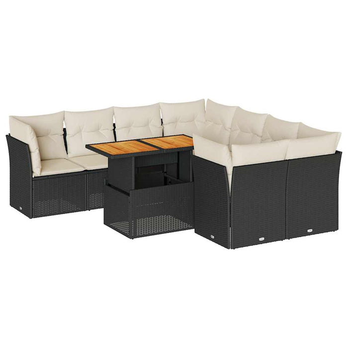 Set mobilier de grădină cu perne, 9 piese, negru, poliratan WALTI