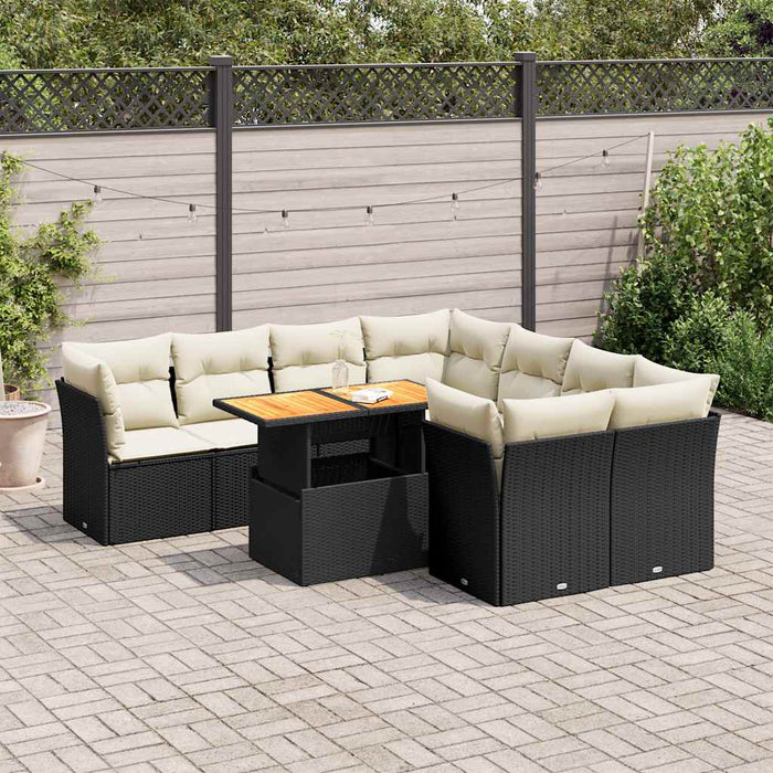 Set mobilier de grădină cu perne, 9 piese, negru, poliratan WALTI