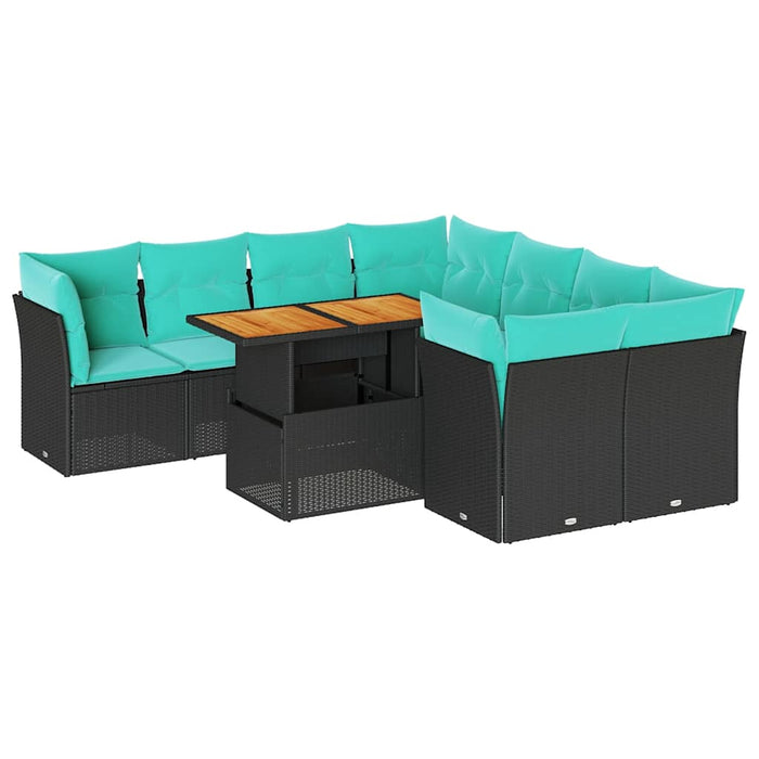 Set mobilier de grădină cu perne, 9 piese, negru, poliratan - WALTI WALTI