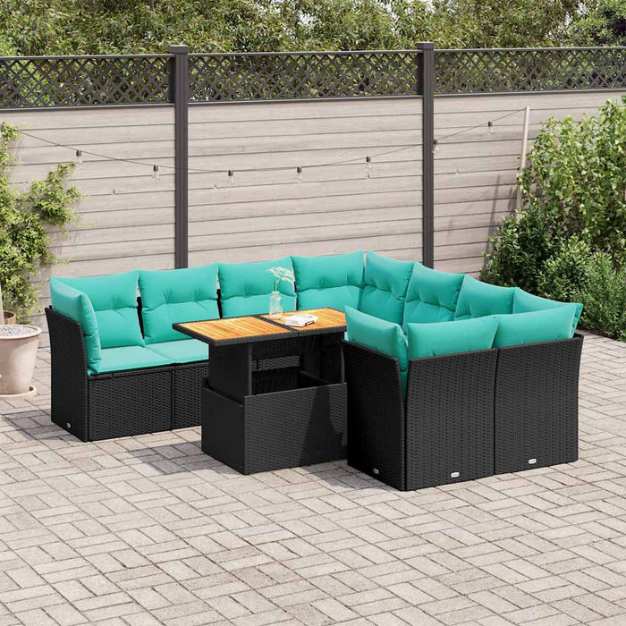 Set mobilier de grădină cu perne, 9 piese, negru, poliratan - WALTI WALTI
