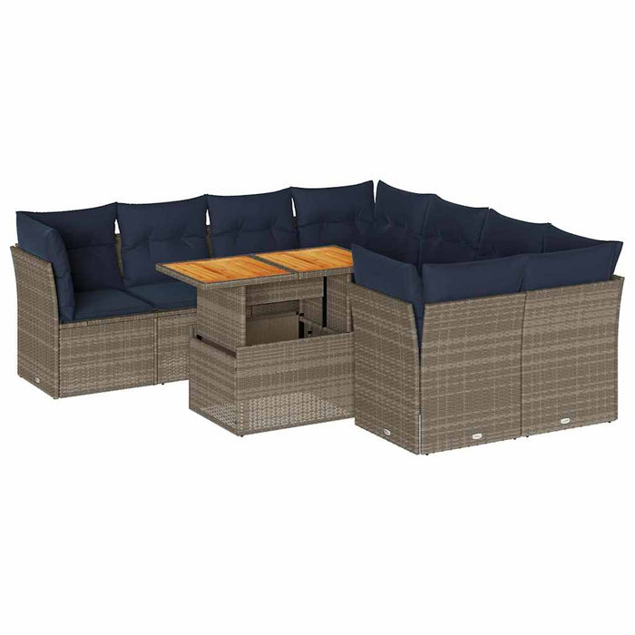 Set canapele de grădină, 9 piese, cu perne, gri, poliratan - WALTI WALTI