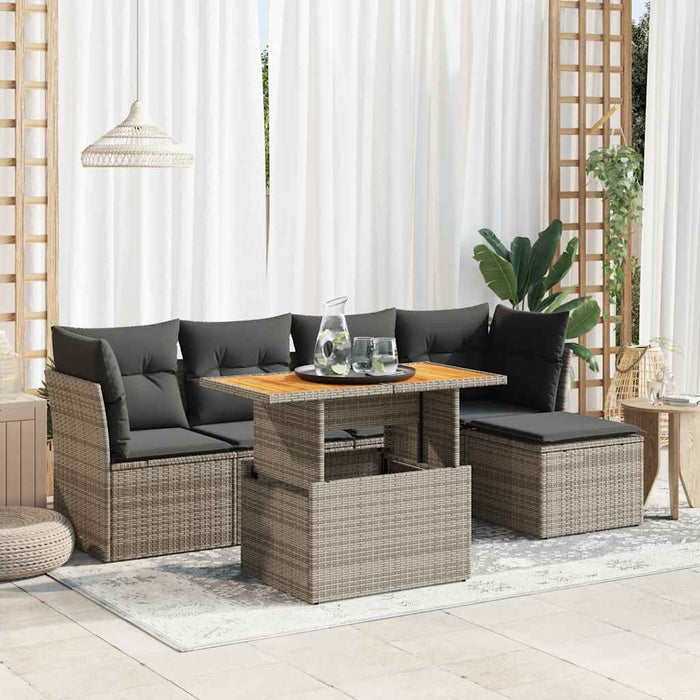 Set mobilier grădină cu perne, 6 piese, gri, poliratan - WALTI WALTI