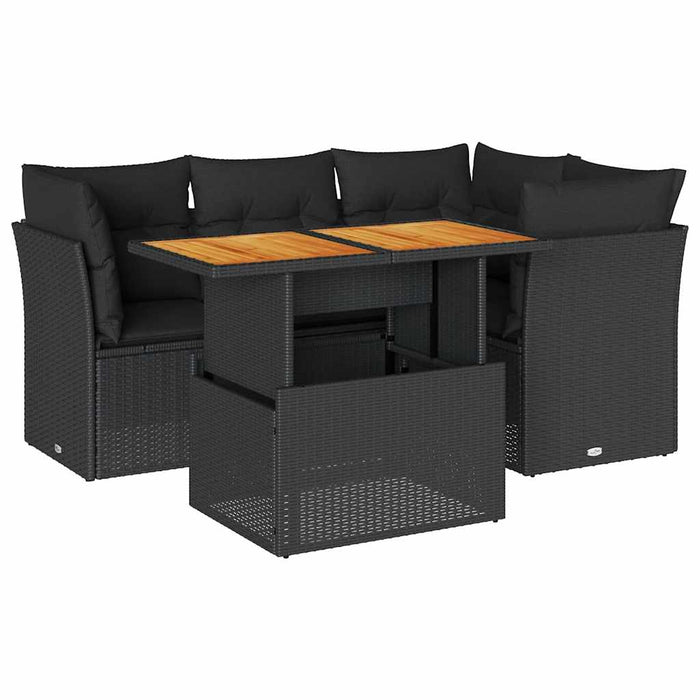 Set mobilier de grădină cu perne, 5 piese, negru, poliratan - WALTI WALTI