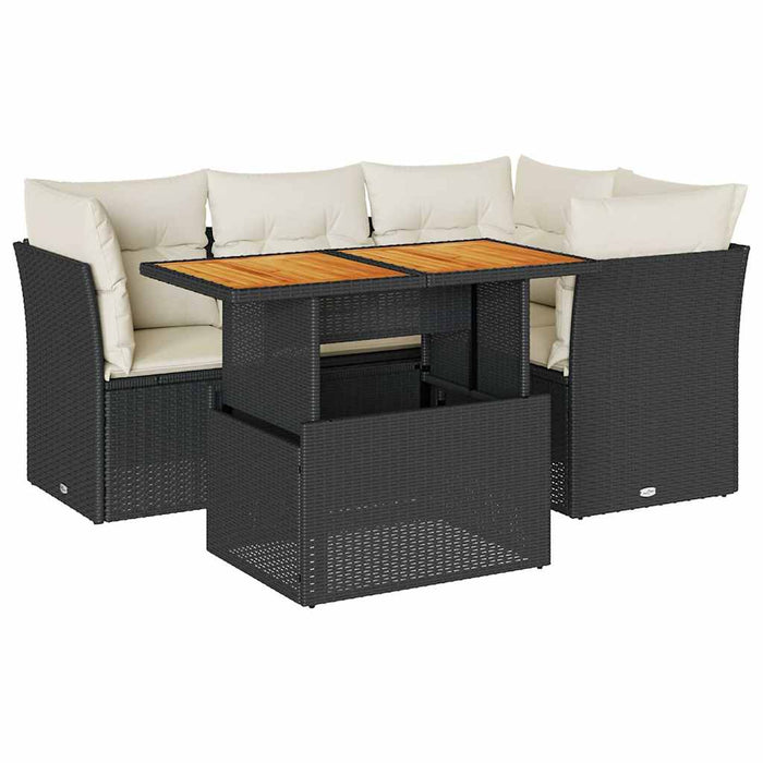 Set mobilier de grădină cu perne, 5 piese, negru, poliratan - WALTI WALTI